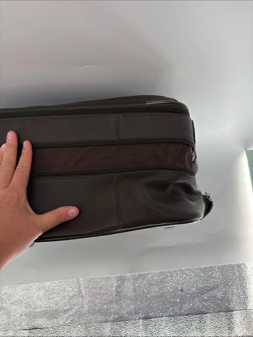Longchamp Brown Leather Travel Carry-On Rolled Wheeled Bag with Expansion Option